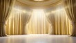 empty theatrical stage in elegance with rich gold velvet curtains and accentuated by spotlights and small lights background for presentation new product and montage
