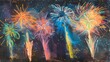 クレヨンで描いた花火大会の絵