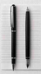 Canvas Print - A black and silver fountain pen sitting on top of a lined piece of paper, AI