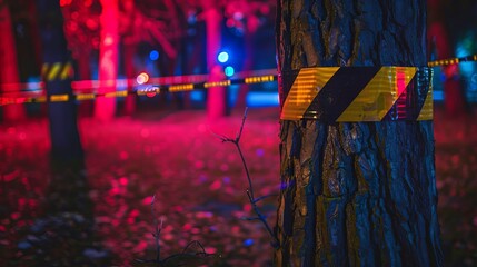 Crime scene in public park with police investigation wallpaper background