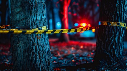 Crime scene in public park with police investigation wallpaper background