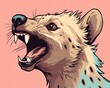 A hyena's head, side profile, laughing menacingly, capturing its wild cackle, isolated on background