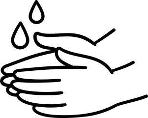 Wall Mural - Hand washing icon, hand drawn black and white line art doodle. Two hands with drops of water. Simple clip art illustration.