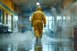 Cleaning Worker Disinfecting Hospital