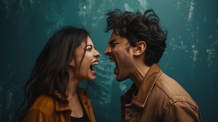 Wall Mural - Couple argument fight and scream at each other wallpaper background