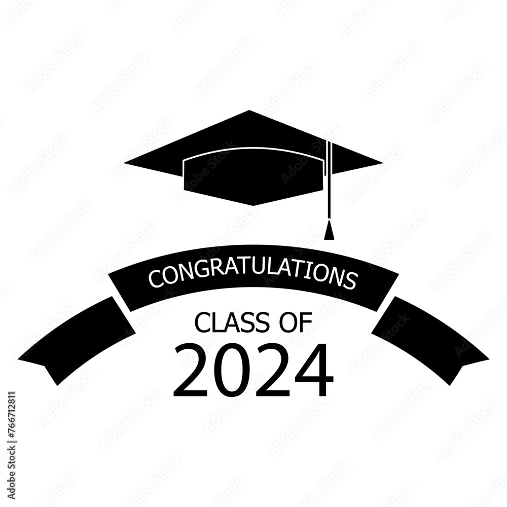 Graduation cap with Class of 2024 banner. Academic achievement emblem ...