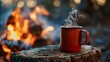 © Irina - Two cup of tea coffee mug standing front of bonfire wallpaper background