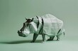 Photo of an origami Hippopotamus on pastel green background