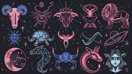 a group of zodiac signs on a black background