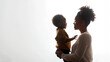 Dia das Mães: Mulher negra abraçando seu filho nesta data especial. Uso: design, propaganda, publicidade, celebração da maternidade e diversidade.