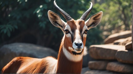 Wall Mural - A antelope in zoo looking at the camera from Generative AI