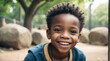 A happy black african kid boy in zoo looking at the camera from Generative AI