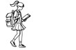 © Sone - one continuous black line drawing young school girl with a backpack and carrying book Back to school concept outline doodle vector illustration on white background