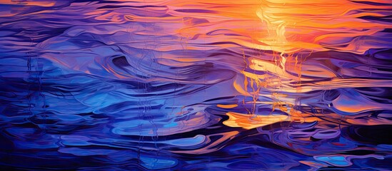 Wall Mural - an art piece capturing the electric blue sky meeting the violet horizon over a body of water, with c