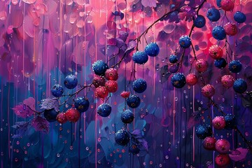 Wall Mural - A downpour of vibrant berries, painting the town red, blue, and purple