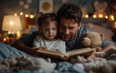 A father reading a bedtime story to his children