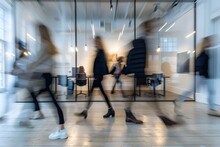 Capturing the Dynamic Movement of Office Employees in a Modern Coworking Space. Concept Dynamic Movement, Office Employees, Modern Coworking Space, Interior Photography