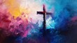 Painting art of an abstract background with cross. Christian illustration.