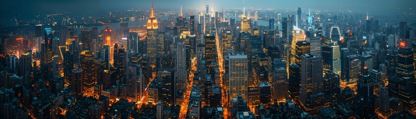  Cityscape from above, glowing lights, dynamic urban rhythm