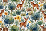 Fototapeta Dziecięca - watercolor pattern of animals in forest