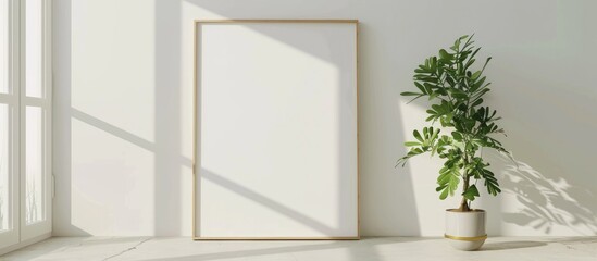 Canvas Print - Minimalist frame mockup poster template placed on the floor with plant decor. Frame mockup comes in 50x70, 20x28, and 20RP sizes. Minimalist home decor concept.