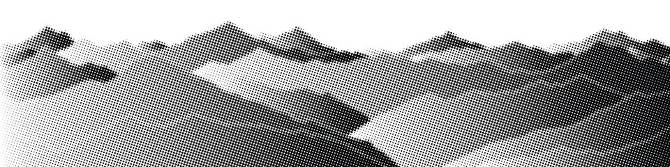 Poster - Vector halftone dots background, fading dot effect, imitation of a mountain landscape, banner, shades of gray