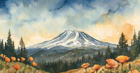 Watercolor Illustration - Mt. Shasta, California