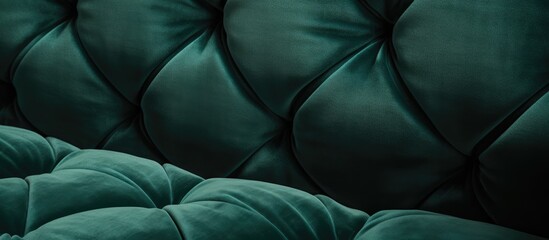 Wall Mural - Close up view showcasing a vibrant green couch against a dark black background, highlighting the texture and color contrast