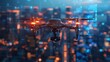 A conceptual image of a futuristic security drone patrolling a digital cityscape for cyber threats 
