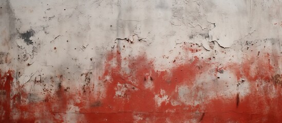 Wall Mural - An artistic closeup of a red and white painted wall, resembling a natural landscape with splashes of color and texture reminiscent of a painted tree in a modern art style