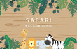 safari banner with giraffe,elephant,lion,zebra and leaf frame