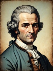 Poster - Portrait of Jean Jacques Rousseau art oil on canvas medieval painting illustration grainy grunge texture from Generative AI