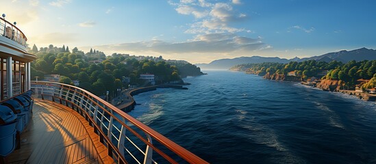 Sticker - View from the deck of a cruise ship at sunset. Beautiful seascape.