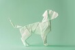 origami dog on pastel green background