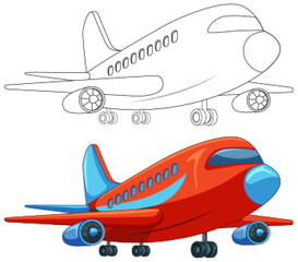 Wall Mural - Two stylized airplanes, one colored and one outlined.