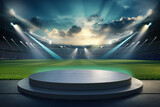 Fototapeta Góry - Cylindric podium on an arena world football stadium green field stadium