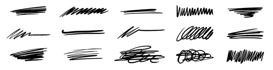 Poster - Line brush marker, pen, pencil stroke vector. Line brush marker scribble sketch underline. Hand drawn doodle pencil scratch mark. Scrawl texture underline effect. Vector illustration.