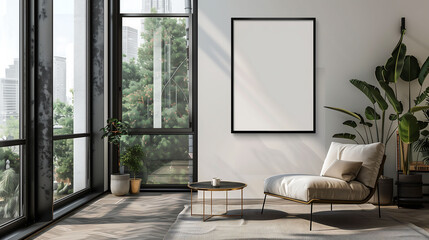 Poster - Blank poster frame mockup, in modern minimalist scandinavian interior