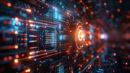 An abstract representation of futuristic digital security measures with technological symbols and icons