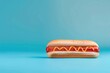 Hot Dog With Mustard and Ketchup on Blue Background