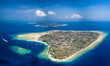Aerial view of the beautiful tropical Gili Islands off the coast of Lombok in Indonesia