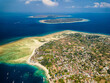 Aerial view of the beautiful tropical Gili Islands off the coast of Lombok in Indonesia