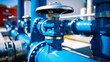 Blue valve for drinking water pipeline, close-up photo