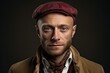 Portrait of a handsome young man in a beret. Studio shot.