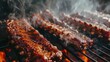 © CinimaticWorks - american bbq ribs cooking on grill close up juicy ribs in smoker with heat and flames