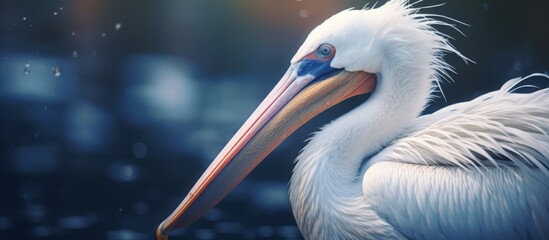 Wall Mural - A seabird with a long beak, belonging to the Pelecaniformes order, is perched in the water. This Pelican has feathers and wings, typical of Ciconiiformes water birds