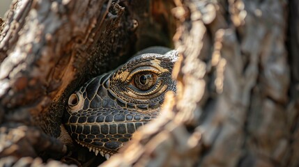 Wall Mural - closeup of an iguana eye resting on a tree showcasing the wildlife detail and exotic beauty of the r