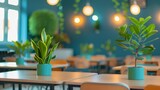 Fototapeta Sport - Potted Plant on Table in Modern Classroom