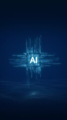 Wall Mural - AI Concept with Digital Wave Patterns in Blue, Abstract representation of artificial intelligence and AI text symbol in a futuristic blue background, showcasing the concept of AI technology.