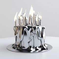 Silver metal cake on white table